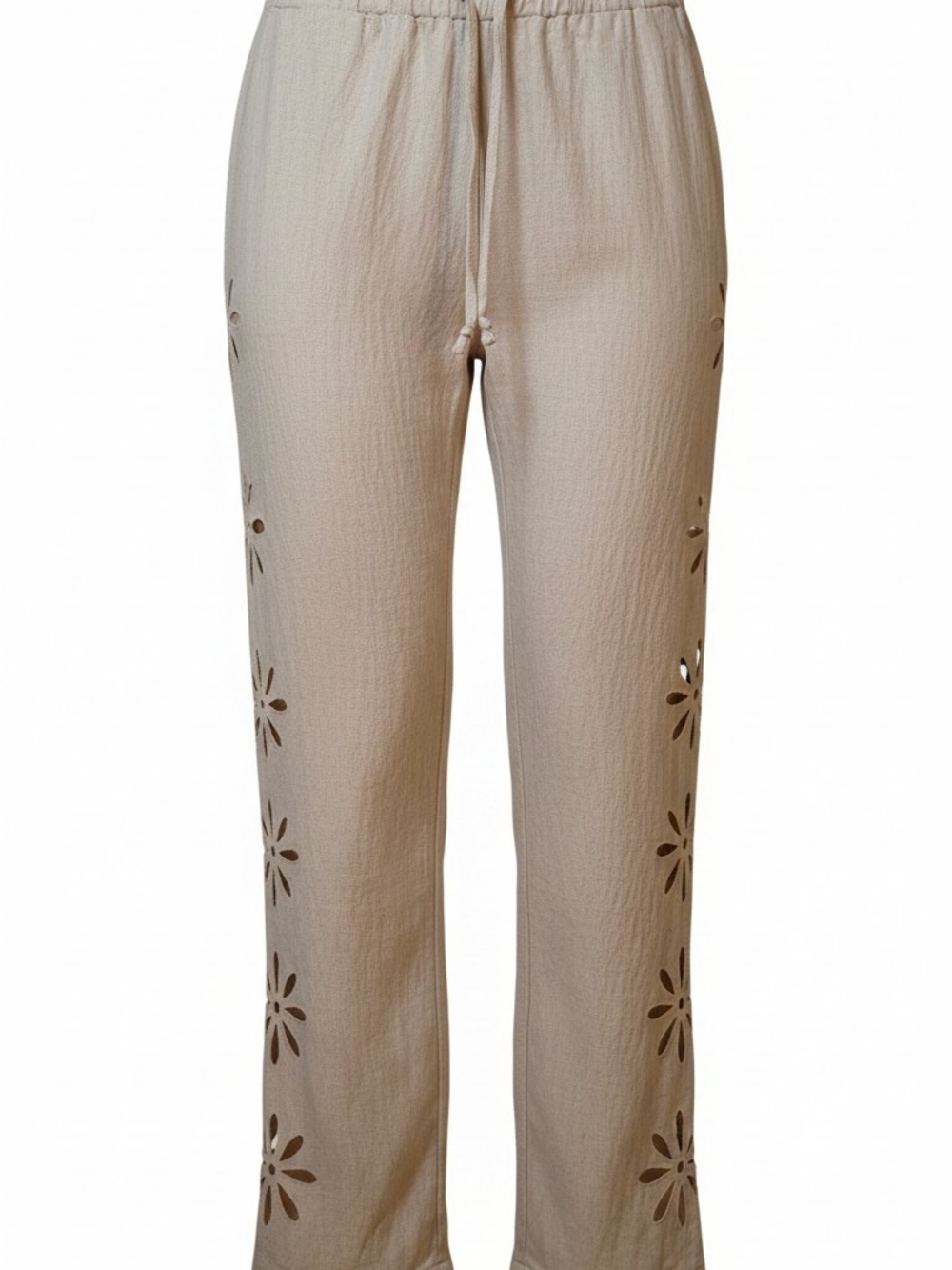 SHEIN Beige Floral Cutout Drawstring Chinos